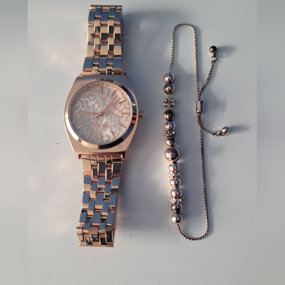 Nine West Rose Gold Watch and Bracelet Set